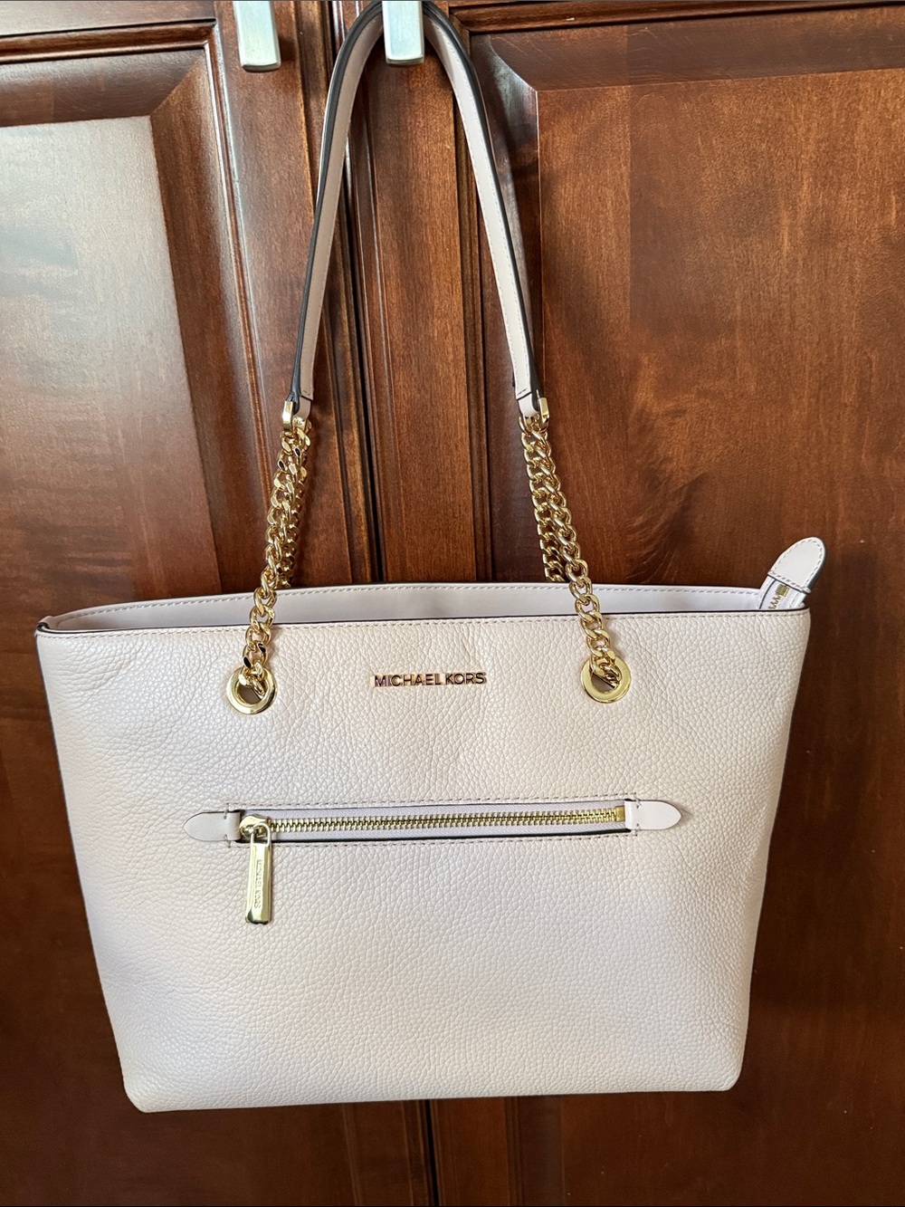 Michael Kors Blush Pink Pebbled Leather Chain-Handle Zipper Top NWT Tote